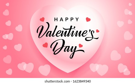 Happy Valentines day greeting card with flying pink hearts. Vector Cute love sale banner design in shape of watercolor heart for Happy Valentine's, Women's, Mother's Day, wedding 