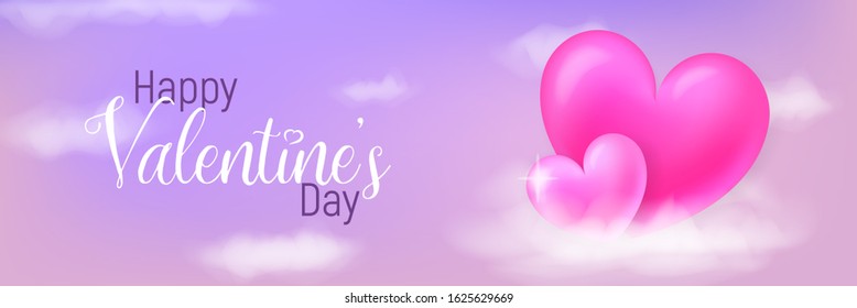 Happy Valentine's Day greeting card. Sweet illustration with hearts in the sky. 