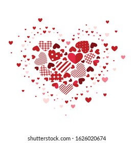 Happy Valentine's day greeting card. Red patchwork hearts.