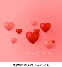 Happy Valentines Day greeting card vector template. Romantic poster with 3d red hearts. Vector illustrtation.