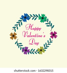 Happy Valentine's Day greeting card. white background with flower and a frame - Vector illustration