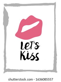 Happy Valentine's Day greeting card. Hand drawn ink illustration. Grunge texture, lettering.