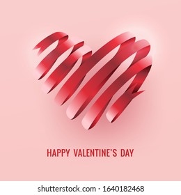 Happy Valentine's day greeting card with ribbon heart. Vector illustration.