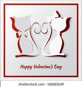 Happy valentine's day greeting card with two cats.  Vector illustration