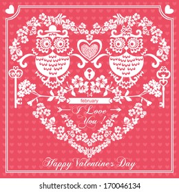 Happy Valentine's Day  Greeting Card on red background, vector illustration 