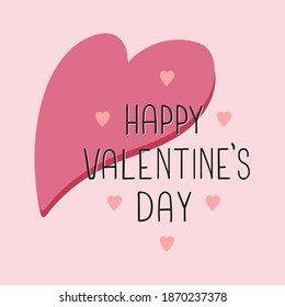 Happy Valentines Day greeting card design.  Modern vector illustration with pink hearts and lettering 