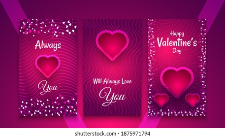 Happy Valentine's Day greeting card or poster with purple heart in paper cut style