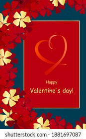 Happy Valentine's Day - greeting card. In blue and red, gold. Vector stock illustration eps10.