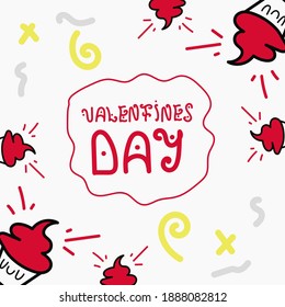 Happy Valentines day greeting card with red cupcakes and doodles, postcard vector design with cute hand drawn character for celebrating holiday of love. Typography and hand drawn font