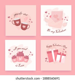 Happy Valentine's Day Greeting Card Or Posts Design In Four Options With Different Types Message.