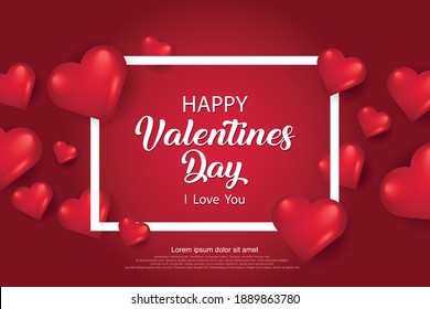 Happy valentines day greeting card with red heart. Vector Illustration