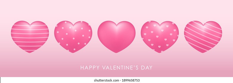 Happy Valentine's Day greeting card. Cute pink hearts. Love holidays background.