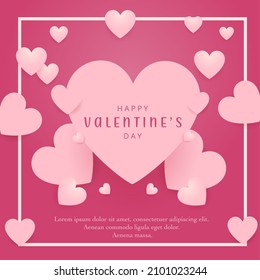 Happy valentines day greeting card with pink hearts