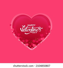 Happy Valentine's Day Greeting Card Decorated With Tiny Hearts On Pink Background.