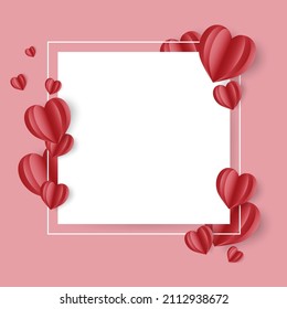 Happy Valentines Day greeting card with heart in papercut style. Pink love brochure with calligraphy words. Vector illustration marketing template poster