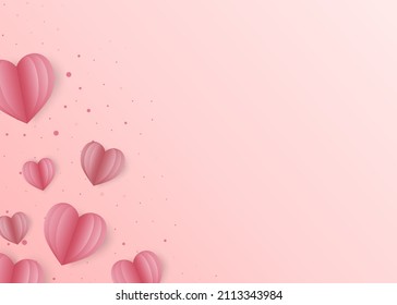 Happy Valentines Day greeting card with heart in papercut style. Pink love brochure with calligraphy words. Vector illustration marketing template poster