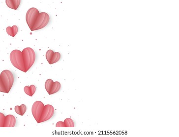 Happy Valentines Day greeting card with heart in papercut style. Pink love brochure with calligraphy words. Vector illustration marketing template poster