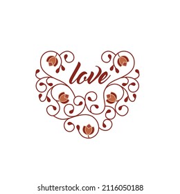 Happy Valentine's Day Greeting card. Elegant heart with flowers for birthday, Mother's Day, March 8, wedding. Vector illustration.