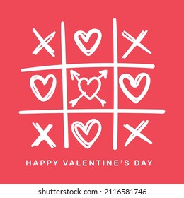 Happy valentines day greeting card, xoxo, hug and kiss, love game