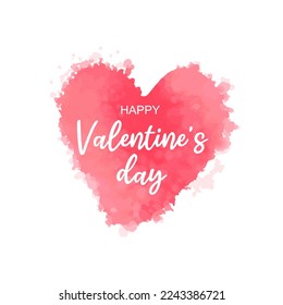 Happy Valentine's Day greeting card. Pink watercolor heart isolated on white background. Banner design with love symbol. Vector illustration
