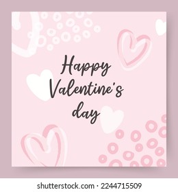Happy Valentine's Day greeting card. Pink background with hearts. Banner design with love symbol. Vector illustration