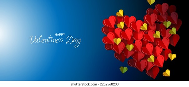 Happy Valentine's Day greeting card. Huge heart is made up of small hearts. Holiday background design vector illustration.