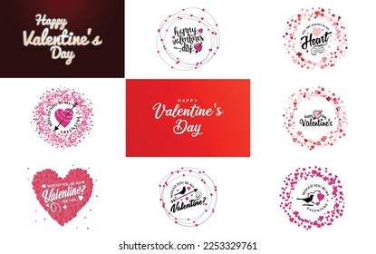 Happy Valentine's Day greeting card template with a floral theme and a pink color scheme