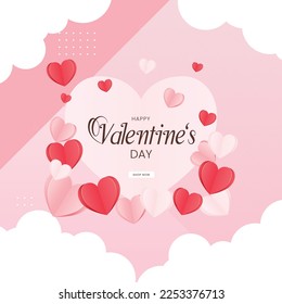 Feliz día de San Valentín tarjeta de saludo con ilustración de corazones en medios sociales post 14 de febrero