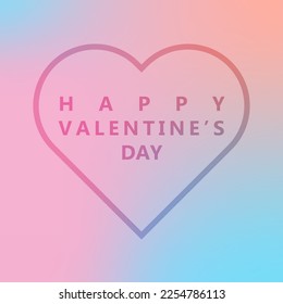 Happy Valentine's Day greeting card with title and heart frame on pink and blue background