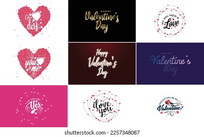 Happy Valentine's Day greeting card template with a floral theme and a pink color scheme