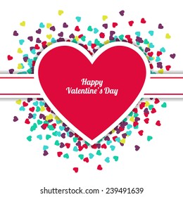 Happy Valentine`s Day greeting card with hearts background. Vector illustration. Wedding invitation.