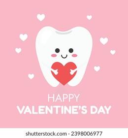 Happy Valentine's day. Greeting card with cute tooth. Vector illustration