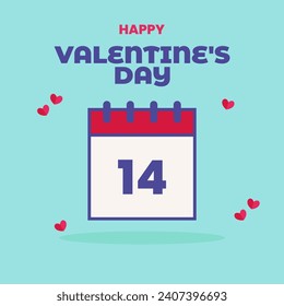 Happy Valentine's Day greeting card with calendar date vector. flat design