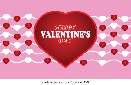 Happy Valentine's day greeting card with red and white  hearts on pink background.