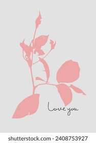 Happy Valentines Day greeting card with hand drawn abstract flowers. Isolated