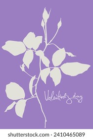 Happy Valentines Day greeting card with hand drawn abstract flowers. Isolated