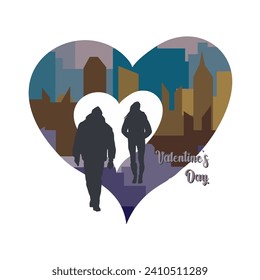Happy Valentine's day. Greeting card with hearts. Heart made of buildings and people