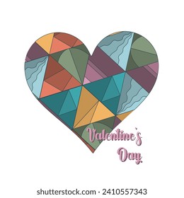 Happy Valentine's day. Greeting card with hearts. Heart made of abstract geometric pattern