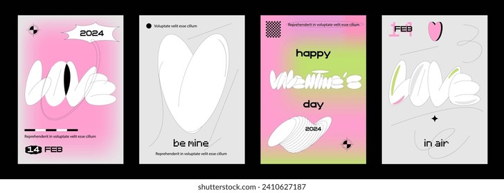 Happy Valentine's Day greeting card set. Gradient, Typography poster, y2k aesthetic. Social media template.