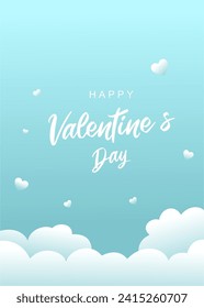 Happy valentine's day greeting card. blue  clouds background with love.