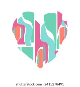 Happy Valentine's day. Greeting card with hearts. Heart made of abstract geometric pattern