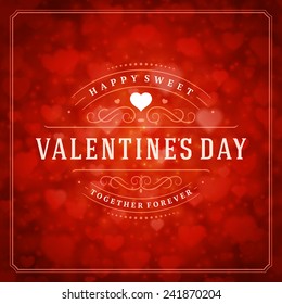 Happy Valentine's day Greeting Card and Bokeh Heart Light Vintage Vector Background