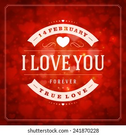 Happy Valentine's day Greeting Card and Bokeh Heart Light Vintage Vector Background