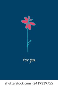 Happy Valentines Day greeting card with hand drawn abstract flowers. Isolated