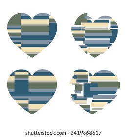 Happy Valentine's day. Greeting card with hearts. Heart made of abstract geometric pattern. Heart made of pieces that make up a whole