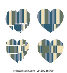 Happy Valentine's day. Greeting card with hearts. Heart made of abstract geometric pattern. Heart made of pieces that make up a whole