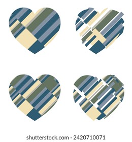 Happy Valentine's day. Greeting card with hearts. Heart made of abstract geometric pattern. Heart made of pieces that make up a whole