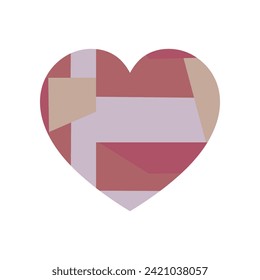 Happy Valentine's day. Greeting card with hearts. Heart made of abstract geometric pattern. Heart made of pieces that make up a whole