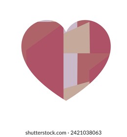 Happy Valentine's day. Greeting card with hearts. Heart made of abstract geometric pattern. Heart made of pieces that make up a whole