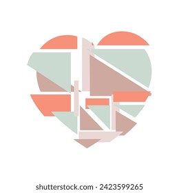 Happy Valentine's day. Greeting card with hearts. Heart made of abstract geometric pattern. Heart made of pieces that make up a whole